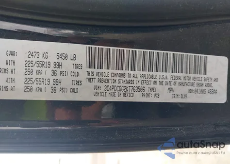 2019 Dodge Journey Crossroad z USA, uszkodzony, nr VIN 3C4PDCGG2KT763506